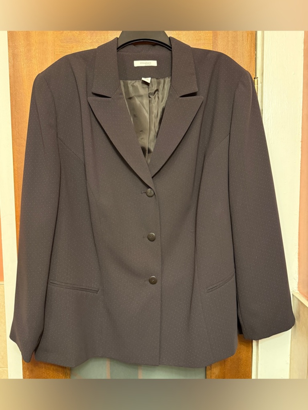 Dress Barn Woman Plus Single Breast Black Blazer w Subtle Pindots Design